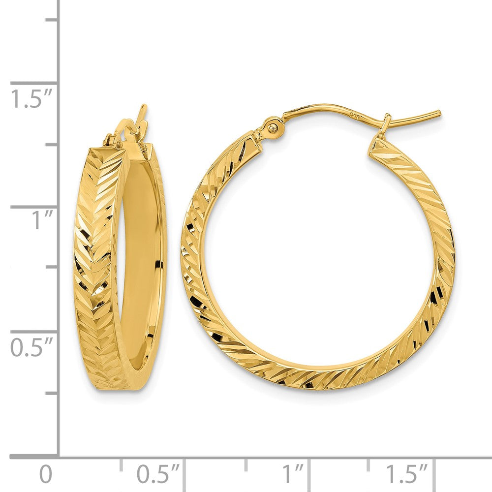 14K Polished Diamond-cut Hoop Earrings