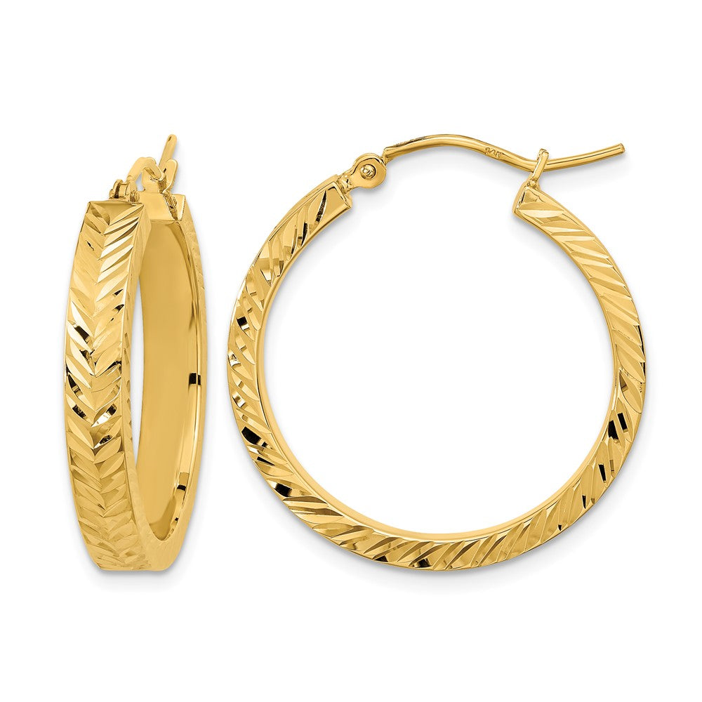 14K Polished Diamond-cut Hoop Earrings