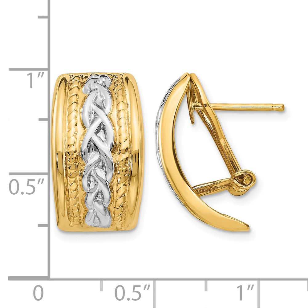 14k Polished & Rhodium Omega Back Post Earrings