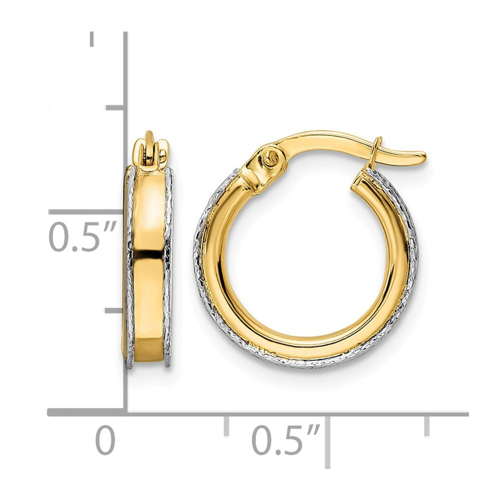 14k Two-tone Diamond-cut Edge 3x14mm Round Hoop Earrings