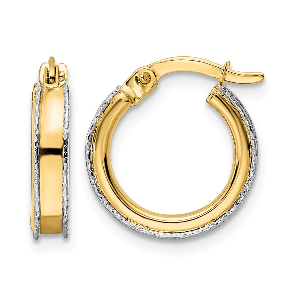 14k Two-tone Diamond-cut Edge 3x14mm Round Hoop Earrings