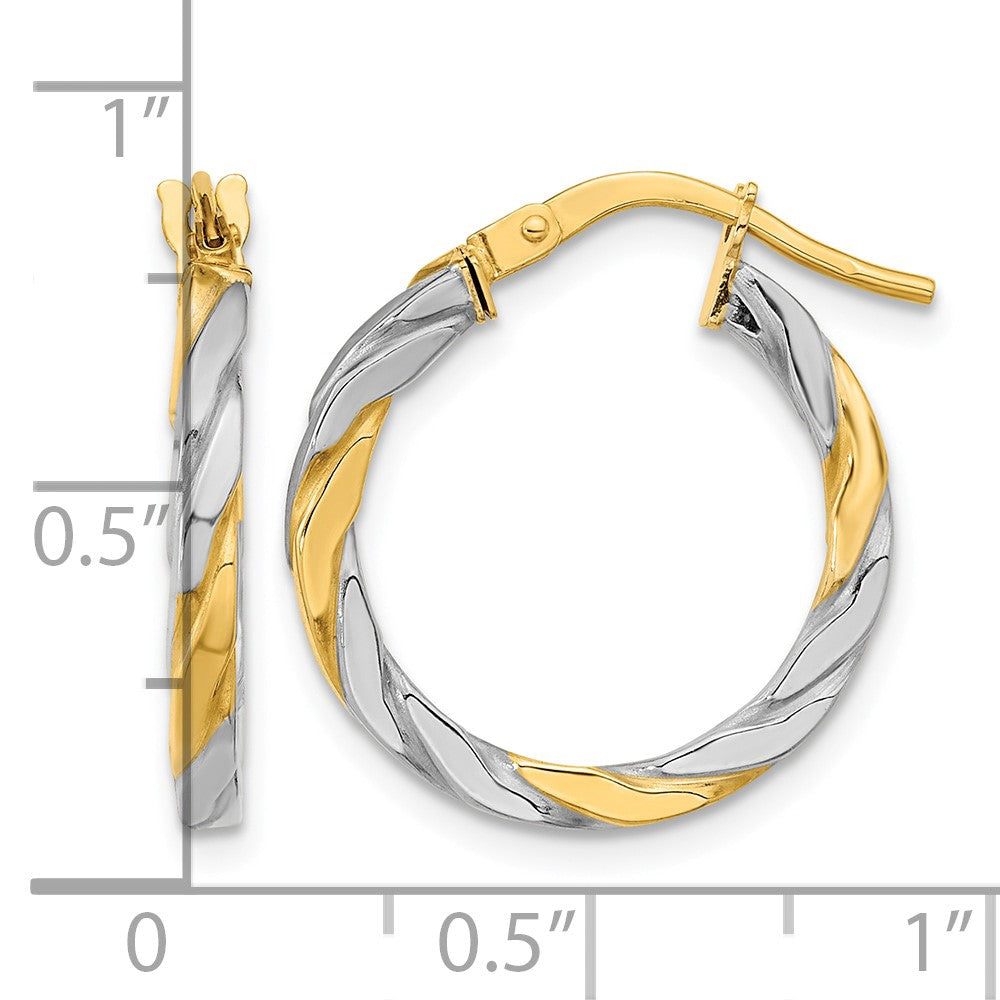 14K & White Rhodium Polished & Twist Hoop Earrings