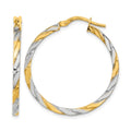14K & White Rhodium Polished & Twist Hoop Earrings