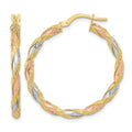 14K with Rose and White Rhodium Textured Twisted Hoop Earrings