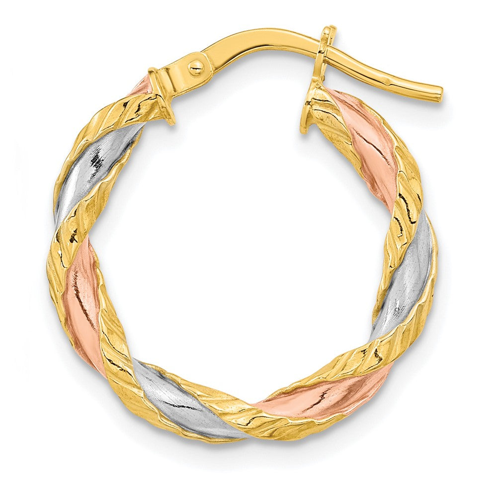 Single 14K with Rose & White Rhodium Textured Twisted Hoop Earring