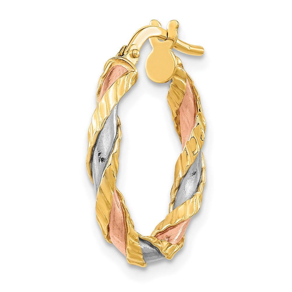 Single 14K with Rose & White Rhodium Textured Twisted Hoop Earring