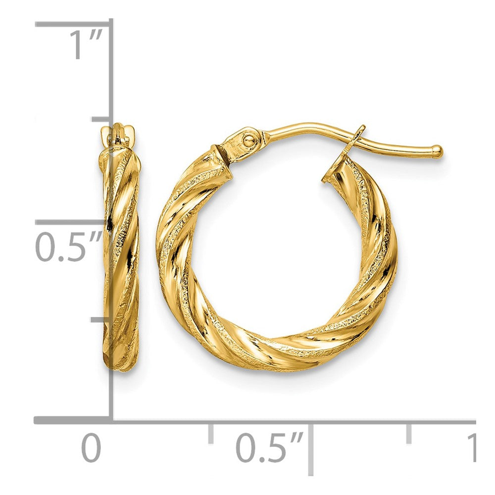 14k Polished & Textured Twisted Hoop Earrings