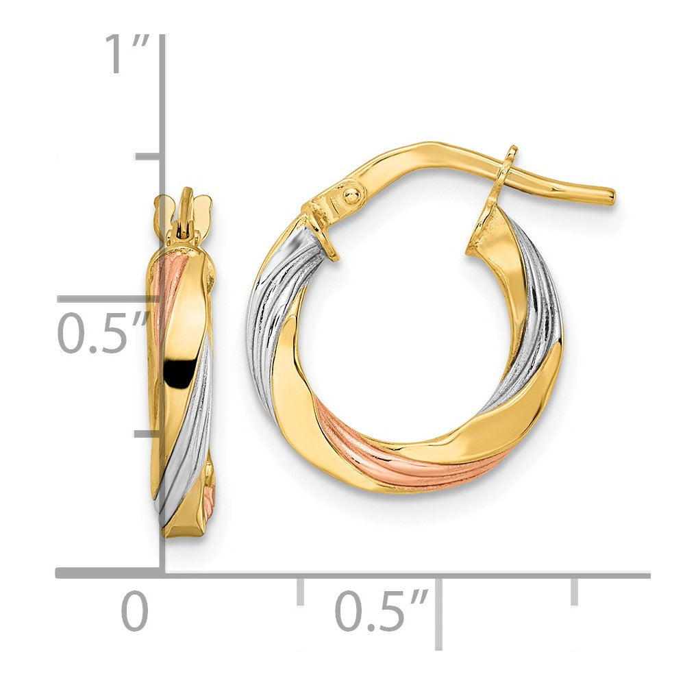 14K W/Rose & White Rhodium Polished Twisted Hoop Earrings