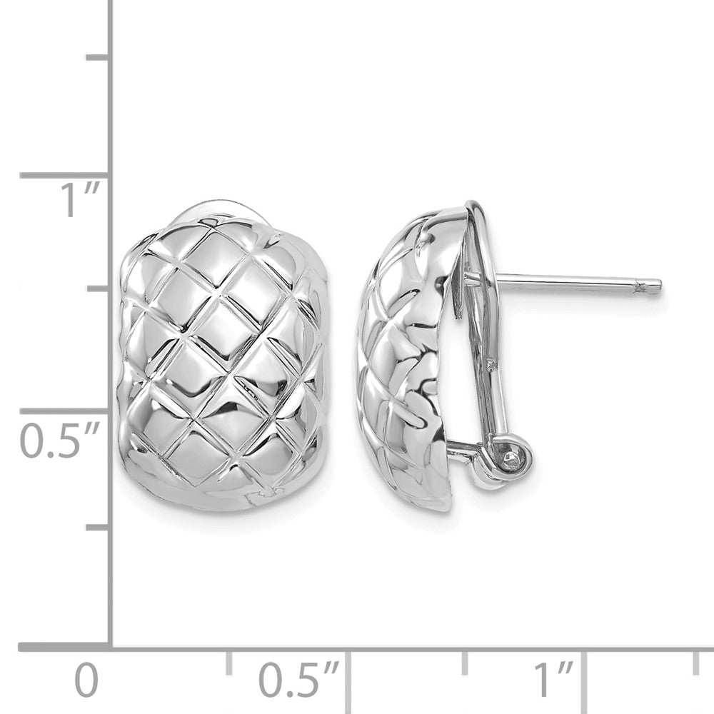 14k White Gold Polished Quilted Omega Back Post Earrings