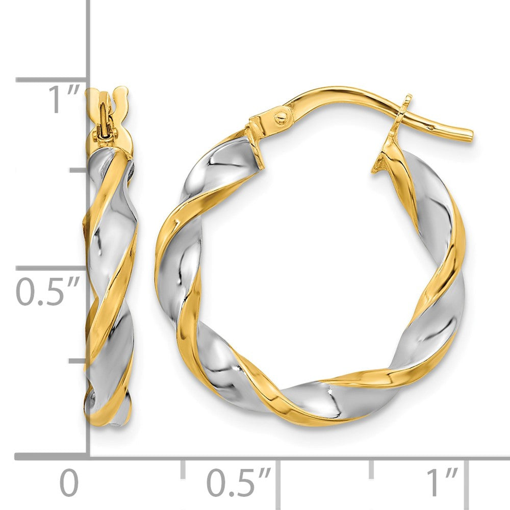 14K & White Rhodium Polished & Twist Hoop Earrings