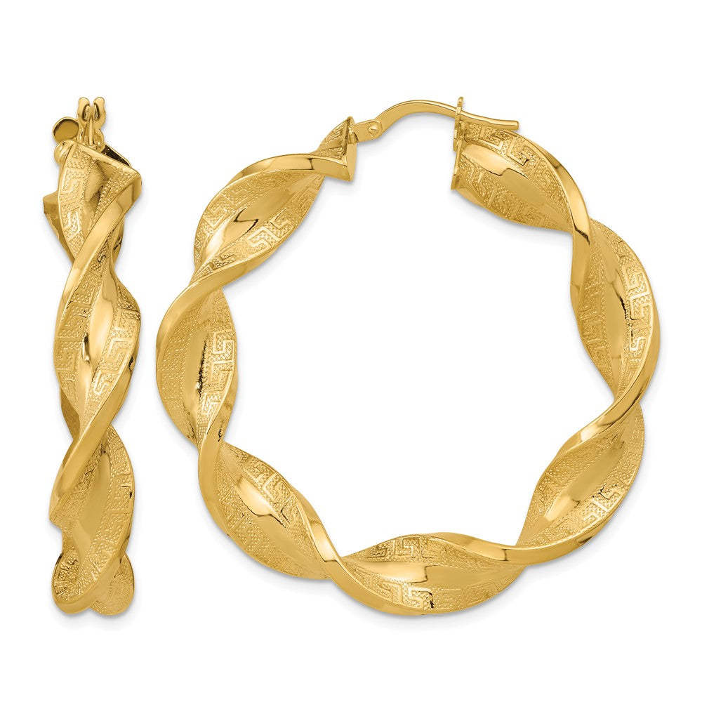 14K Polished & Greek Satin Twisted Hoop Earrings