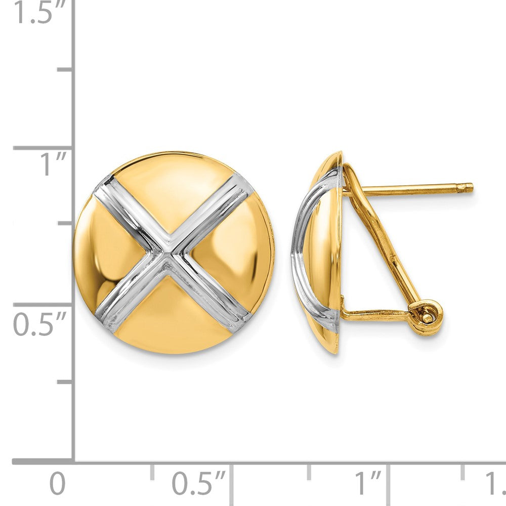 14k Polished & Rhodium X Omega Back Post Earrings