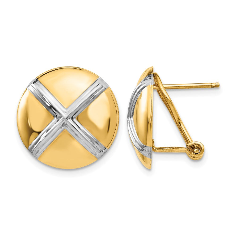 14k Polished & Rhodium X Omega Back Post Earrings
