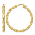 14K Polished and Textured Twisted Hoop Earrings