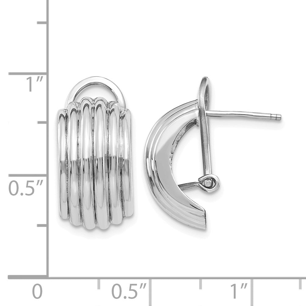 14k White Gold Ribbed Omega Back Post Earrings