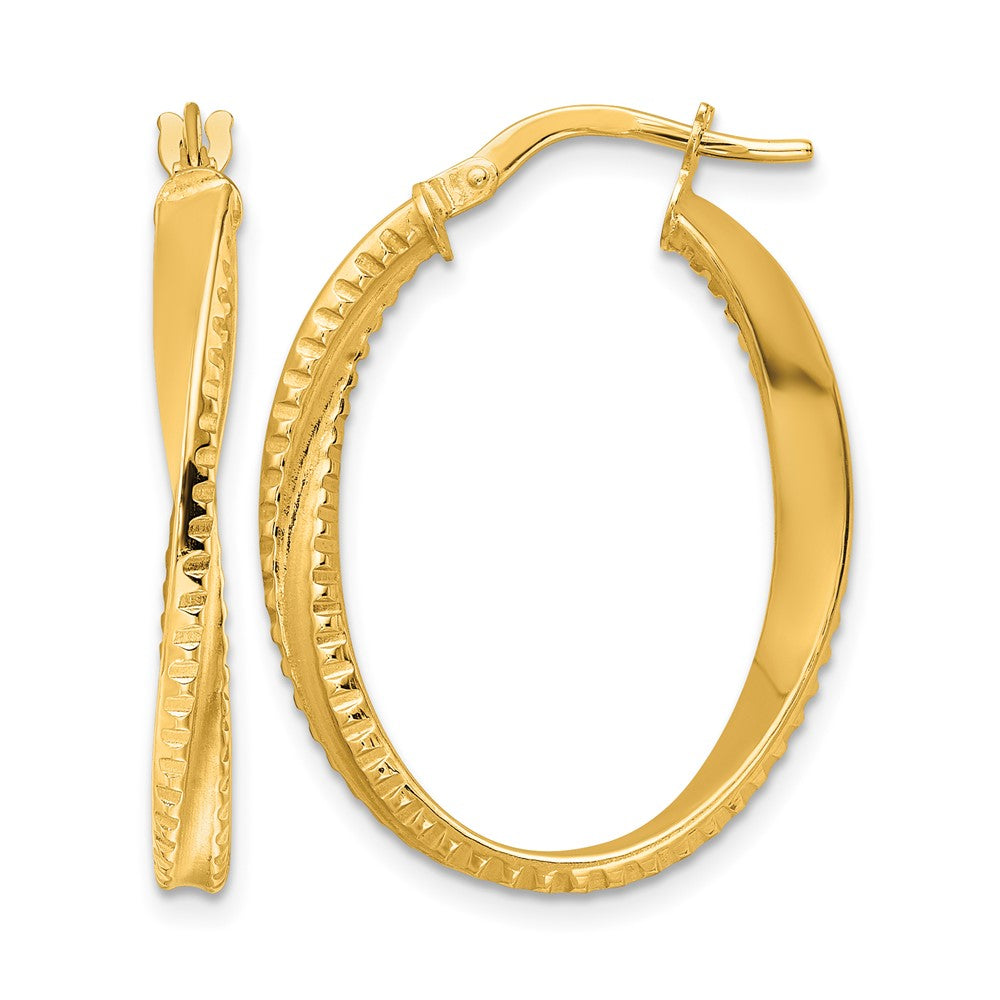 14K Polished Twisted Oval Hoop Earrings