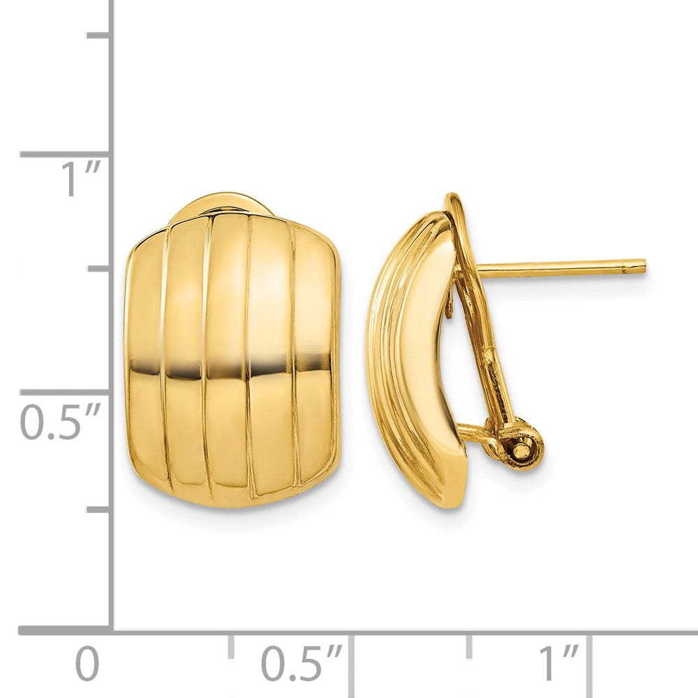 14k Polished Ribbed Omega Back Post Earrings