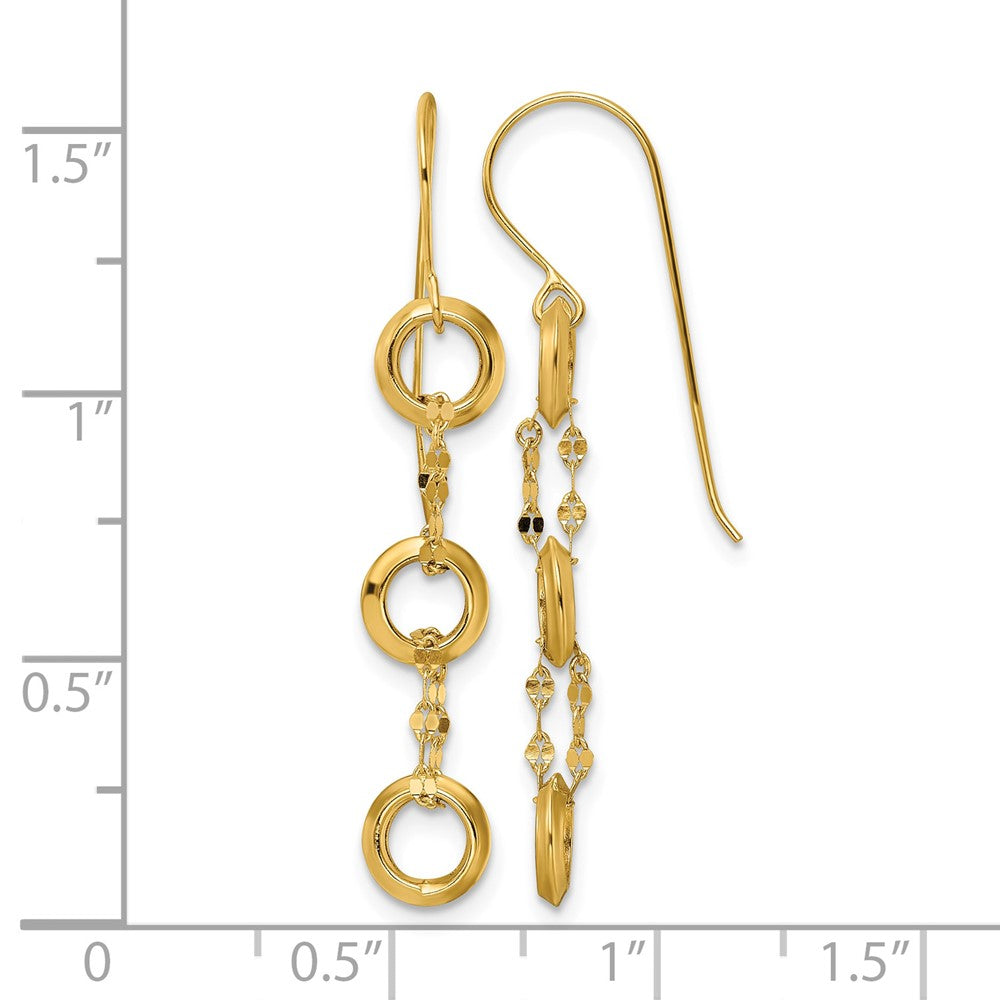 14K Three Circle Dangle Earrings