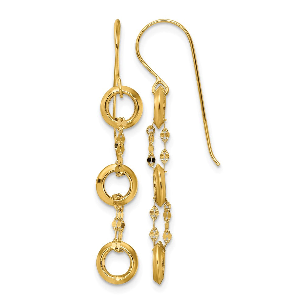 14K Three Circle Dangle Earrings