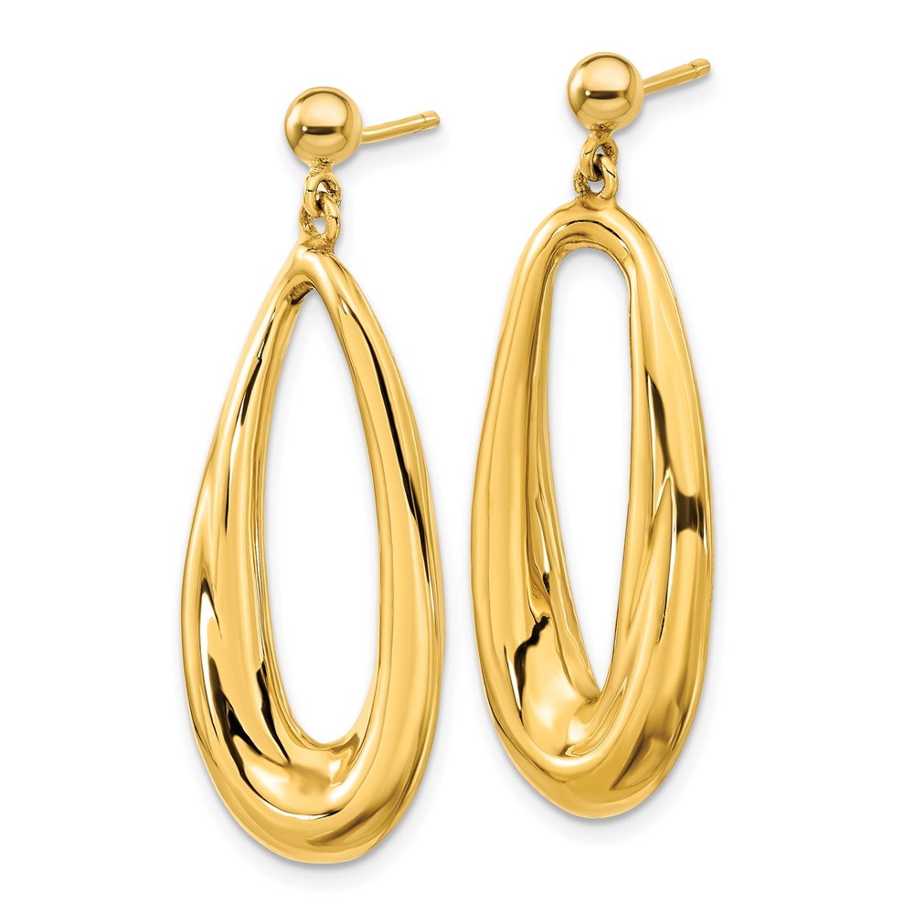 14K Polished Hollow Oval Hollow Post Dangle Earrings