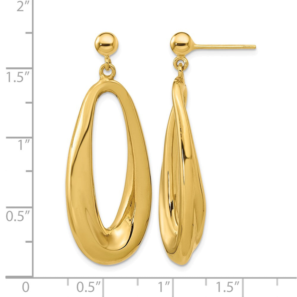 14K Polished Hollow Oval Hollow Post Dangle Earrings