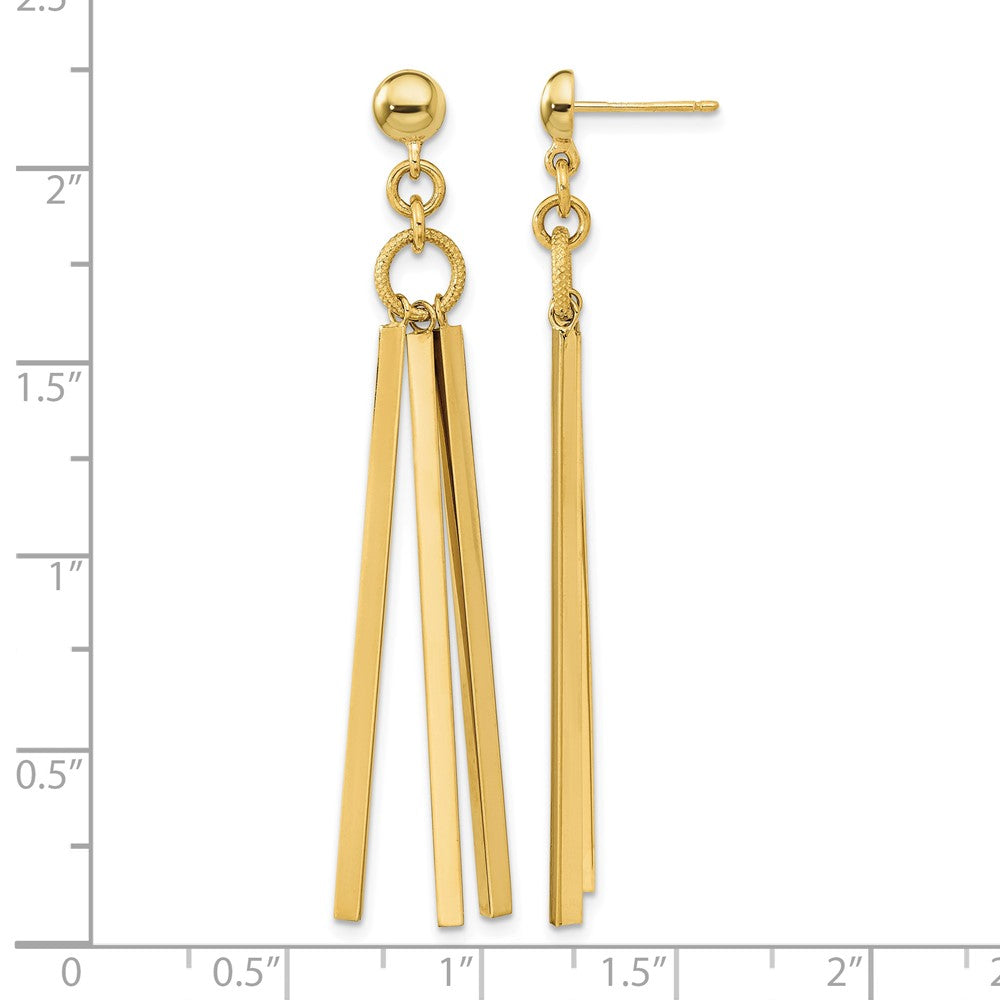 14K Polished 3 Bar Post Dangle Earrings