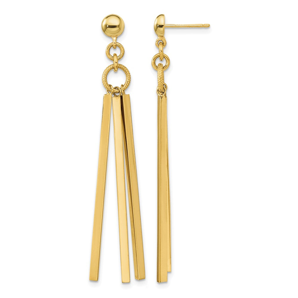 14K Polished 3 Bar Post Dangle Earrings
