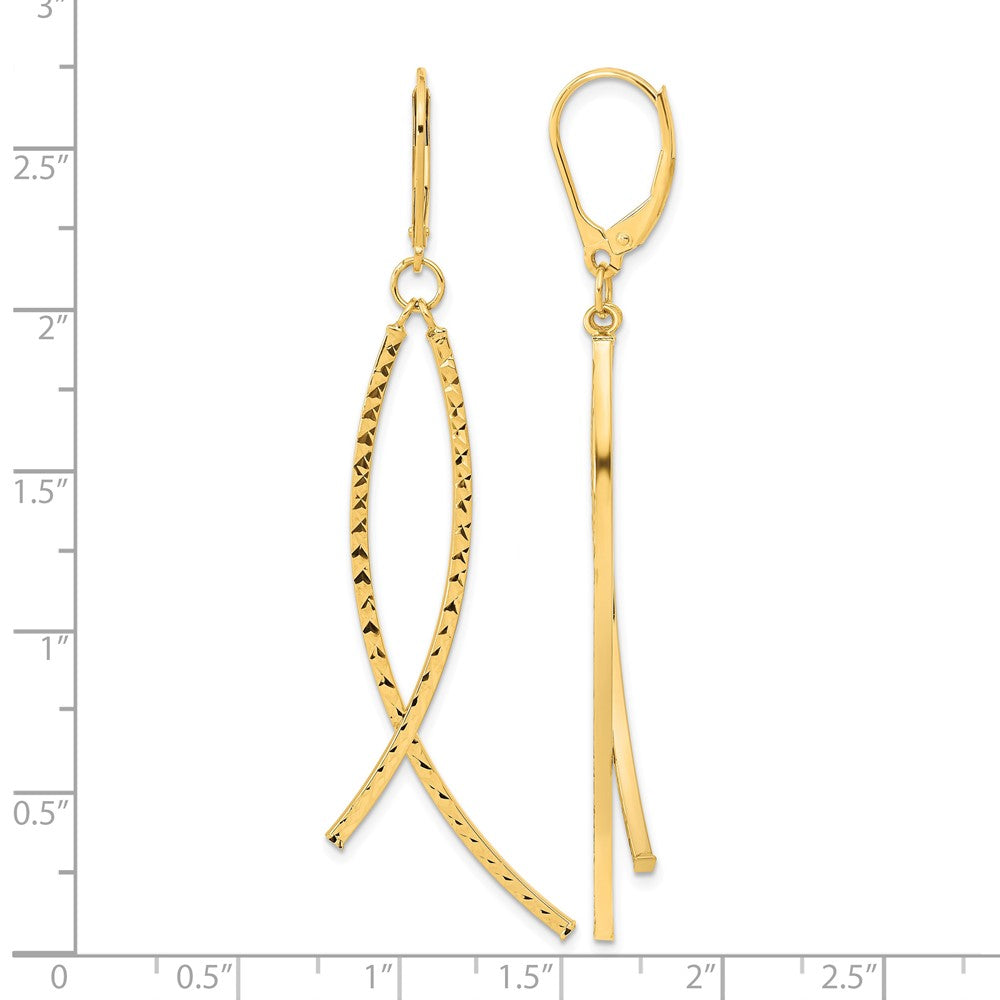 14K Polished Diamond Cut Fancy Dangle Leverback Earrings