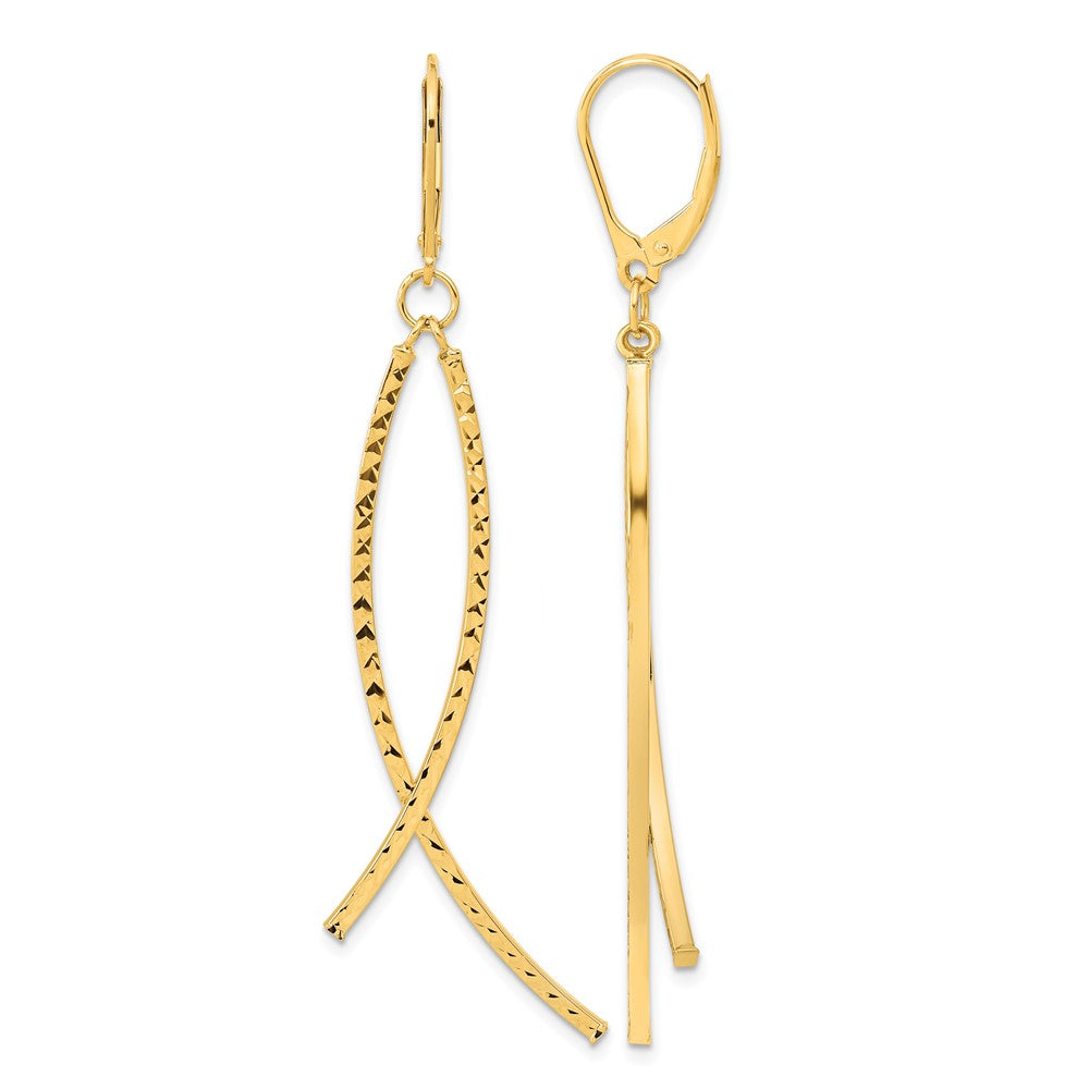 14K Polished Diamond Cut Fancy Dangle Leverback Earrings