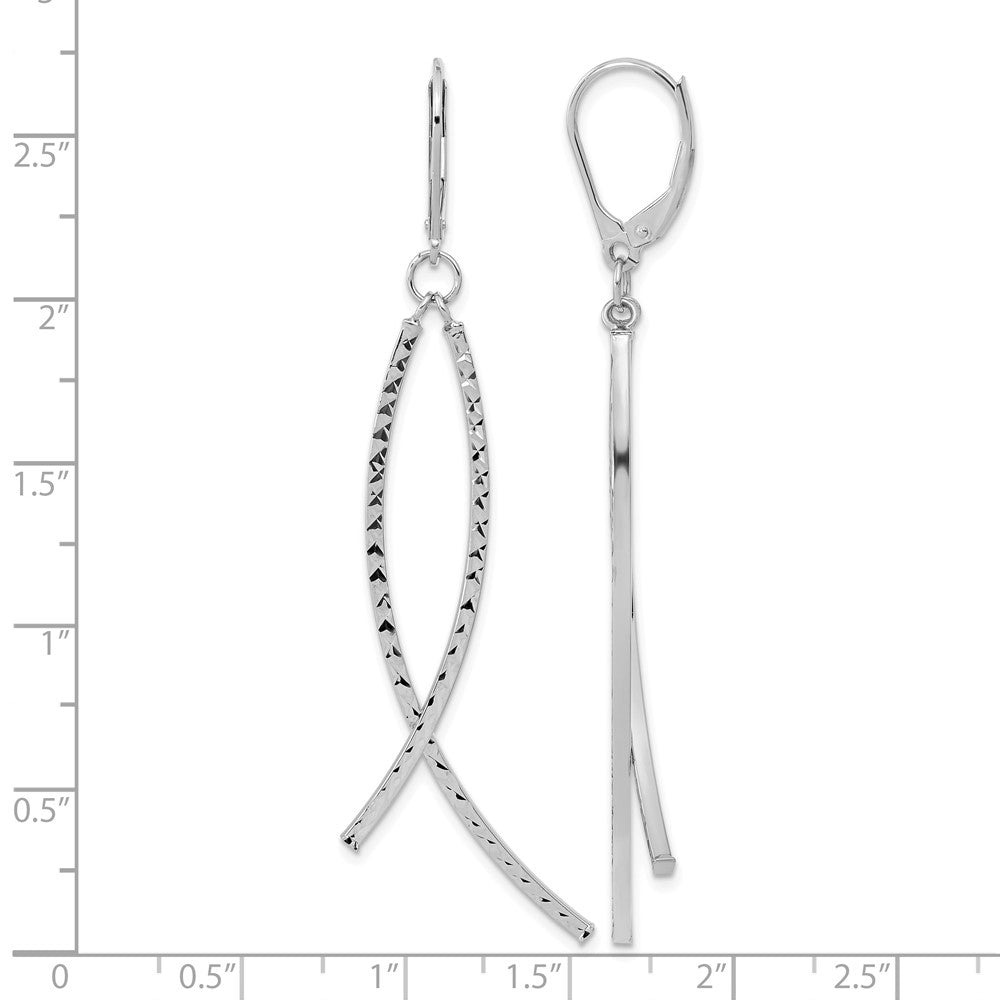 14K White Gold Polished Diamond Cut Fancy Dangle Leverback Earrings