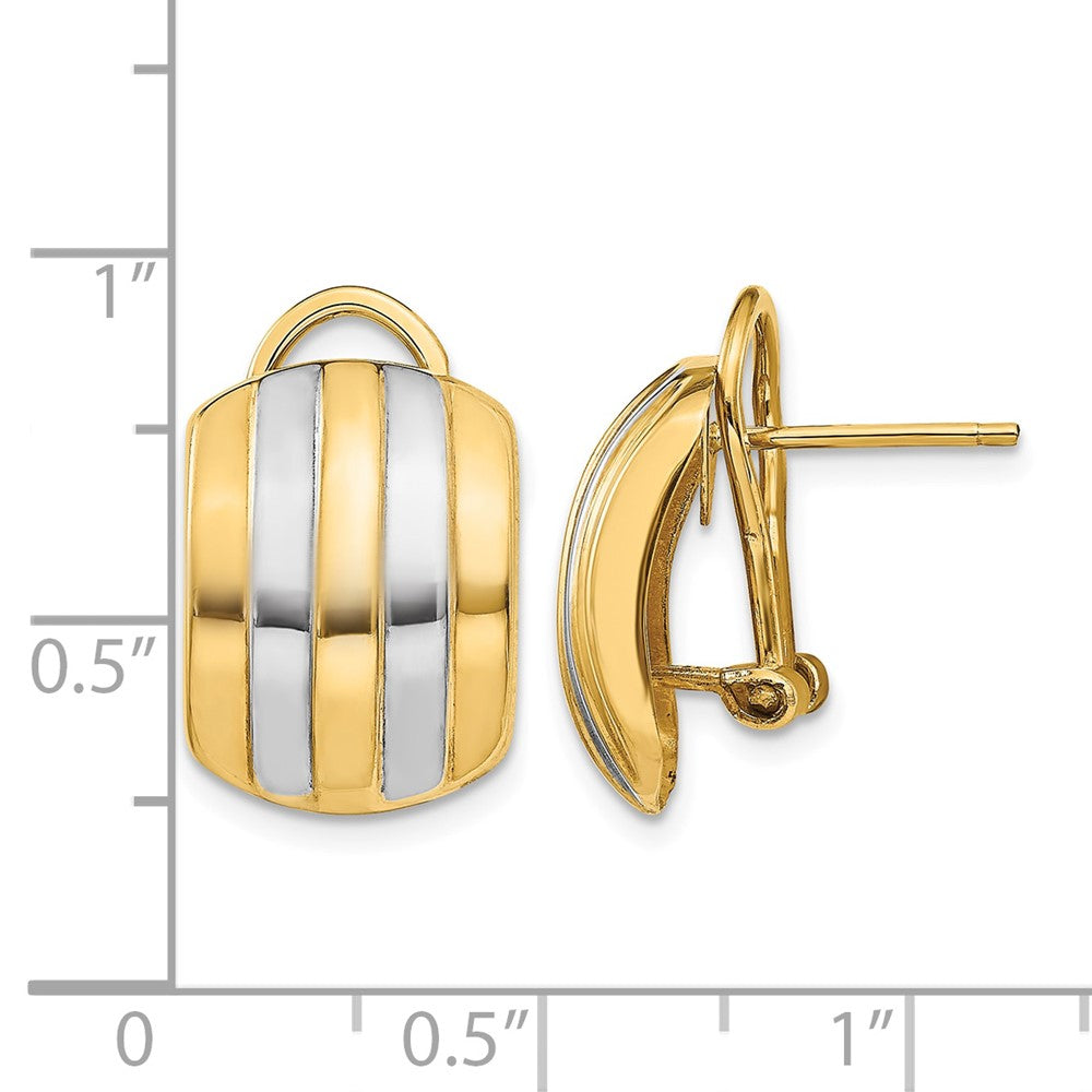 14k & Rhodium Ribbed Omega Back Post Earrings