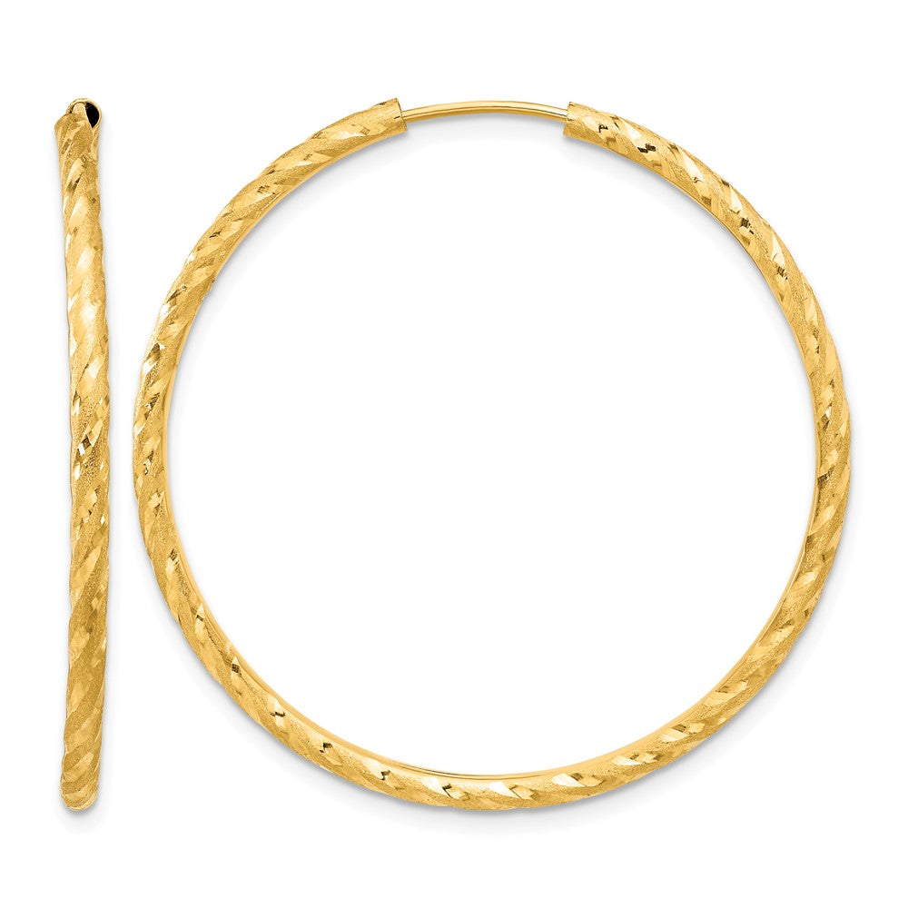 14k Polished and Satin D/C 2.00mm Endless Hoop Earrings