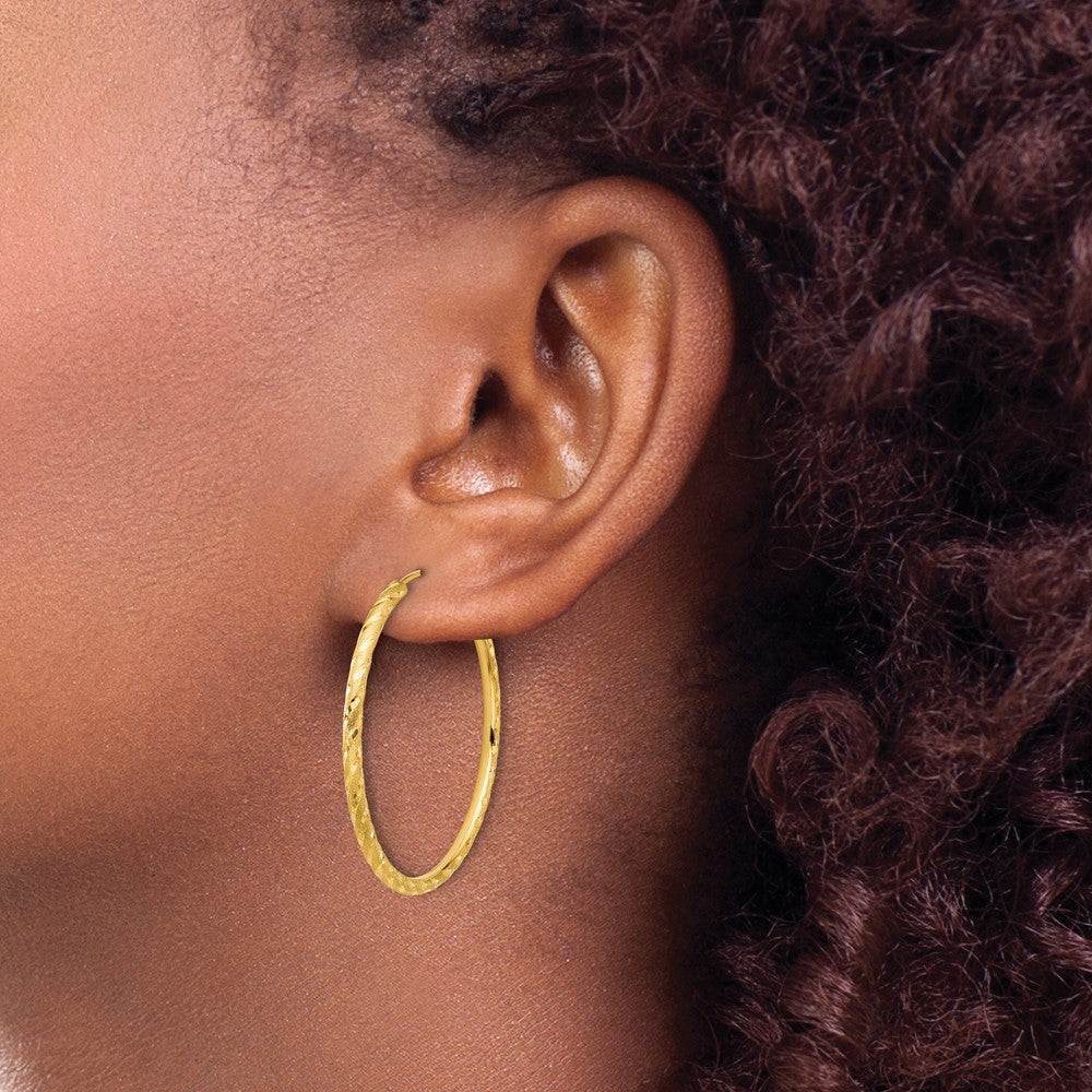 14k Polished and Satin D/C 2.00mm Endless Hoop Earrings