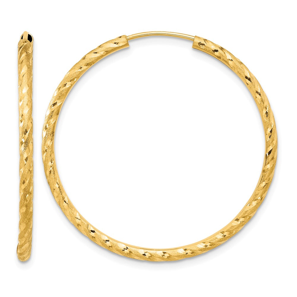 14k Polished and Satin D/C 2.00mm Endless Hoop Earrings