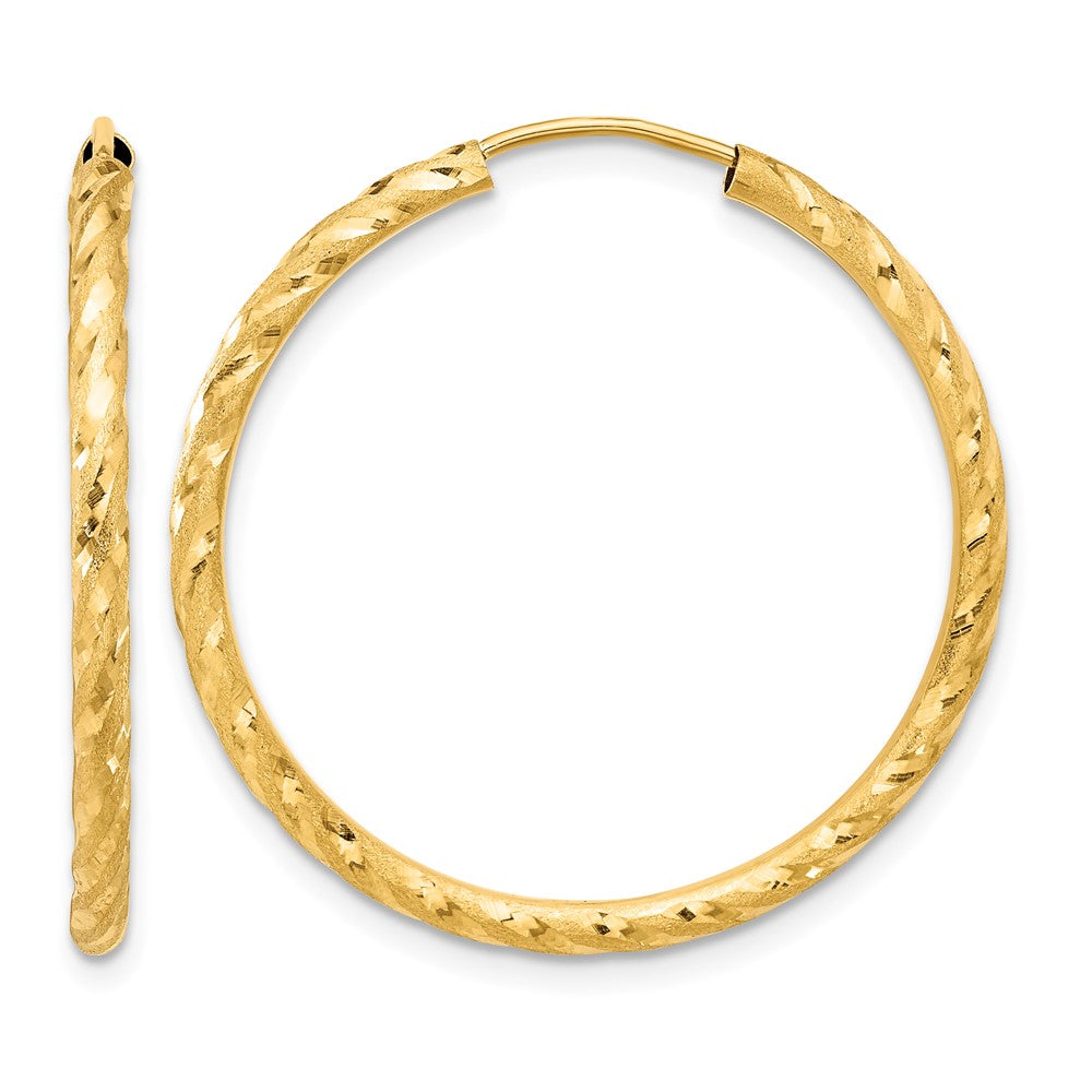 14k Polished and Satin D/C 2.00mm Endless Hoop Earrings