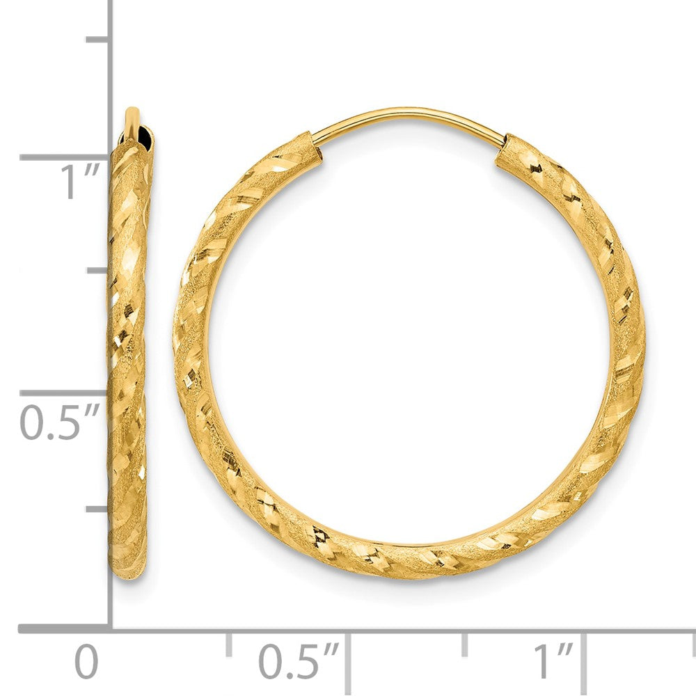 14k Polished and Satin D/C 2.00mm Endless Hoop Earrings