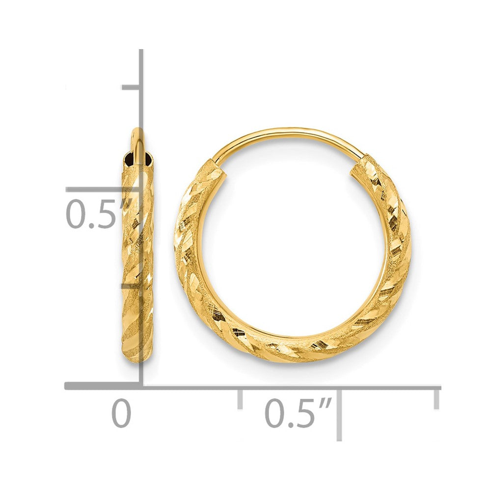 14k Polished and Satin D/C 2.00mm Endless Hoop Earrings