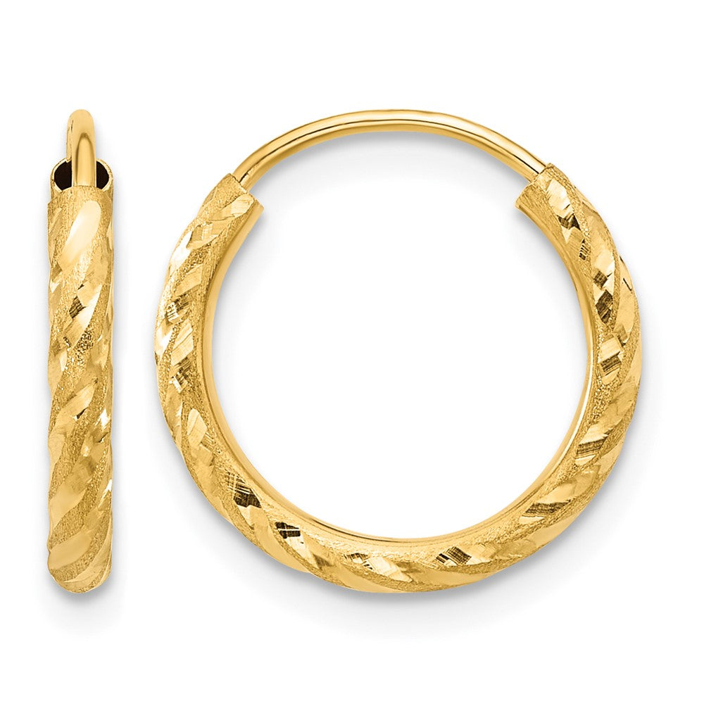 14k Polished and Satin D/C 2.00mm Endless Hoop Earrings