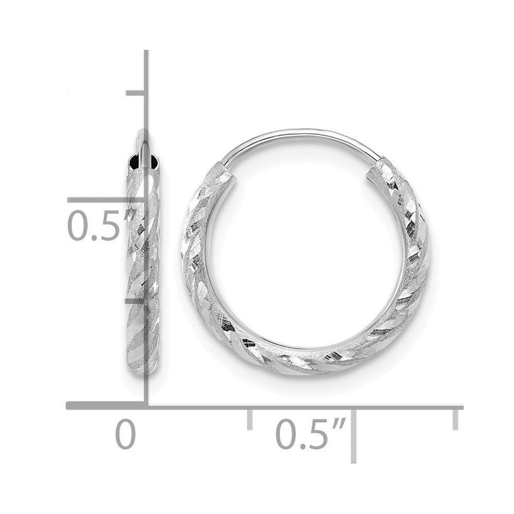 14k White Gold Polished and Satin D/C 2.00mm Endless Hoop Earrings
