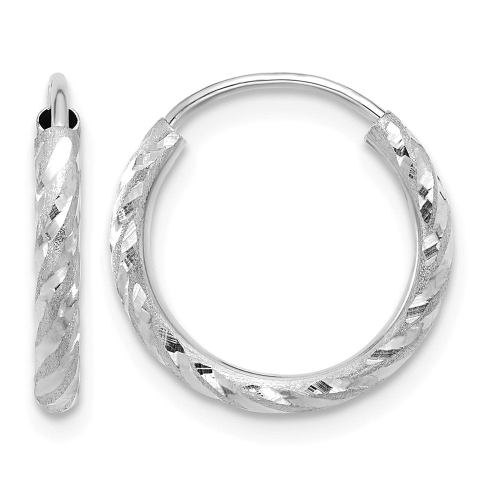 14k White Gold Polished and Satin D/C 2.00mm Endless Hoop Earrings
