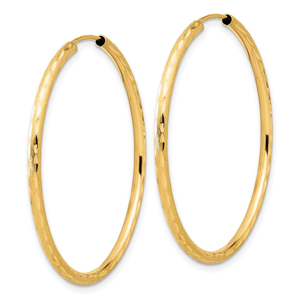 14k Polished and Satin D/C 2.00mm Endless Hoop Earrings