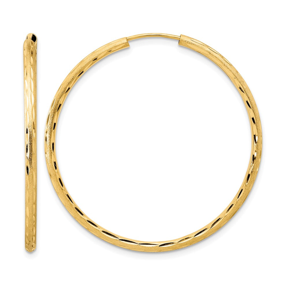 14k Polished and Satin D/C 2.00mm Endless Hoop Earrings