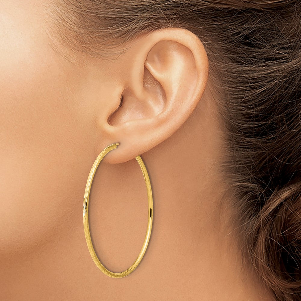 14k Polished and Satin D/C 2.00mm Endless Hoop Earrings