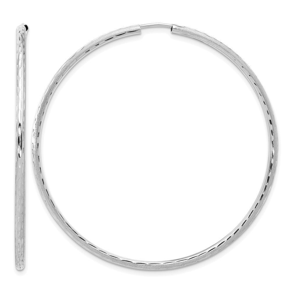 14k White Gold Polished and Satin D/C 2.00mm Endless Hoop Earrings