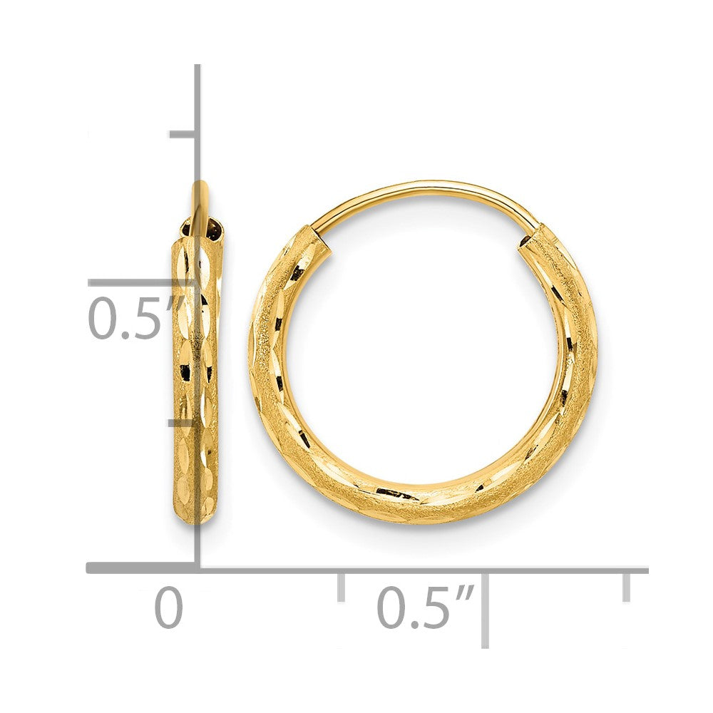 14k Polished and Satin D/C 2.00mm Endless Hoop Earrings