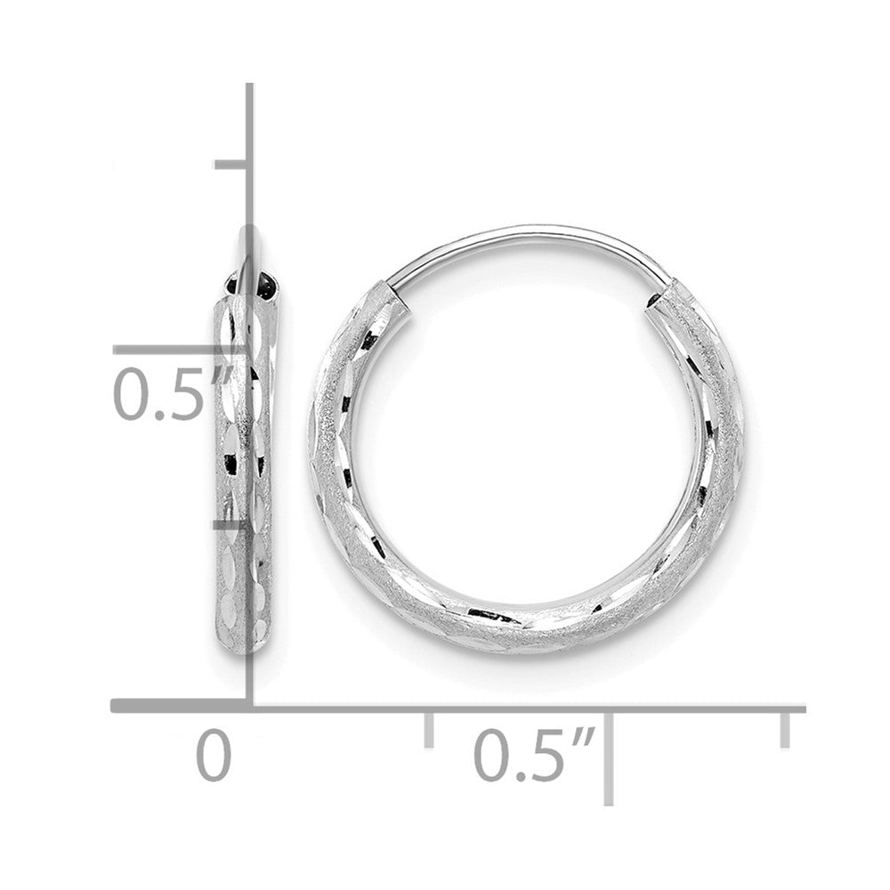 14k White Gold Polished and Satin D/C 2.00mm Endless Hoop Earrings