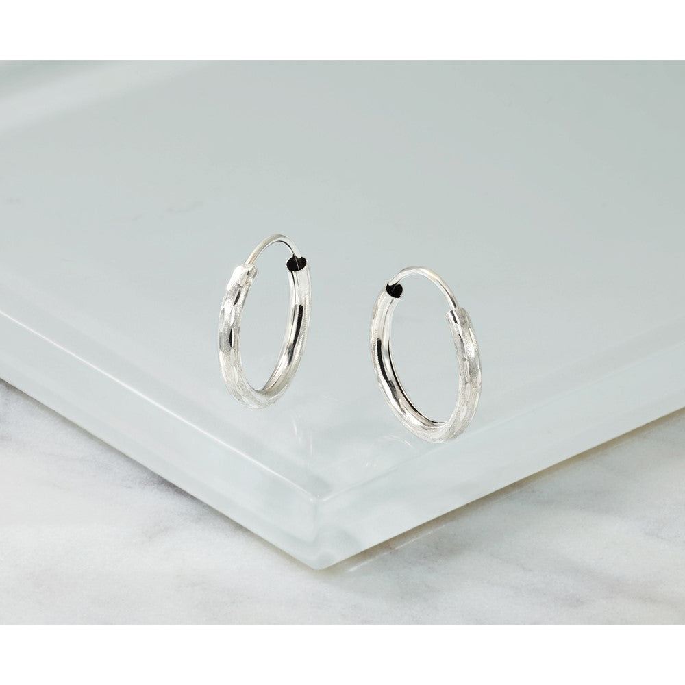 14k White Gold Polished and Satin D/C 2.00mm Endless Hoop Earrings