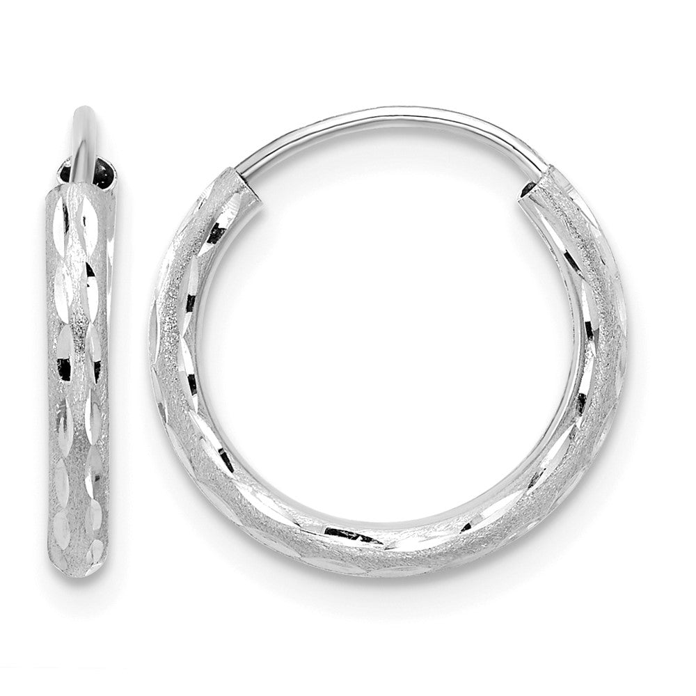 14k White Gold Polished and Satin D/C 2.00mm Endless Hoop Earrings
