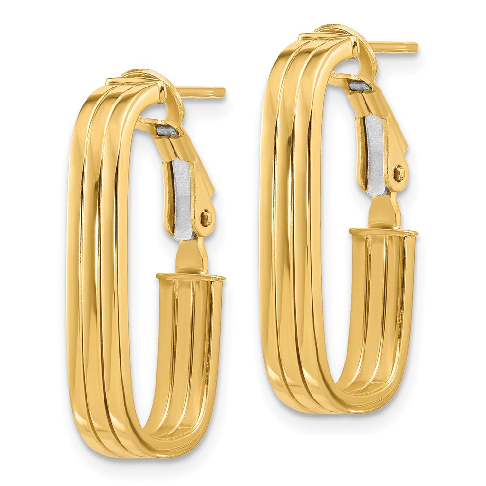14K Polished Oval Omega Back Hoop Earrings