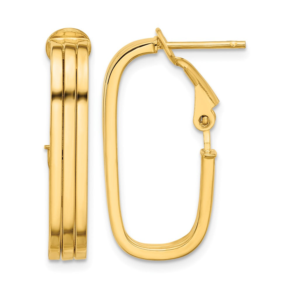 14K Polished Oval Omega Back Hoop Earrings